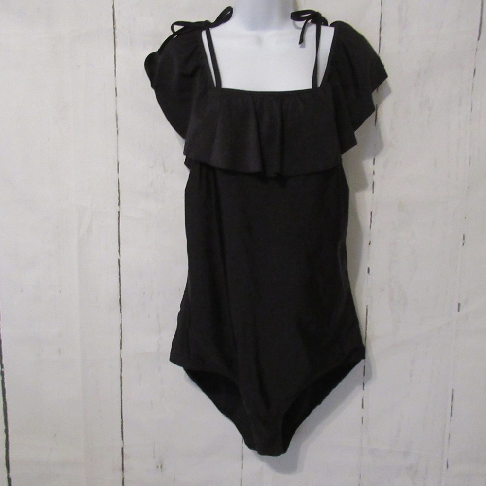 Albion Swimsuit XXL Black One Piece Ruffle Minimalist Modest